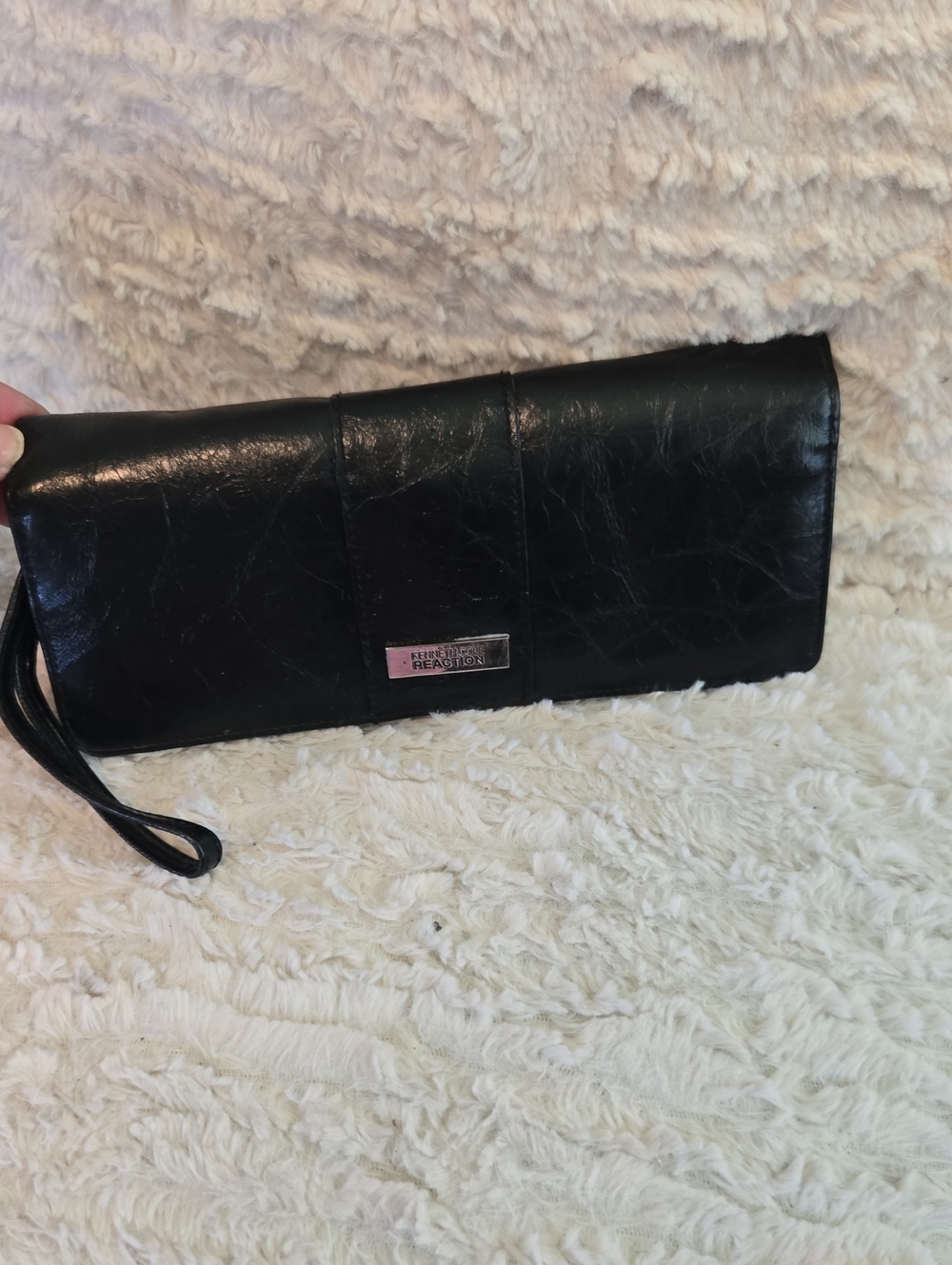 Kenneth Cole Black Leather Wristlet Clutch